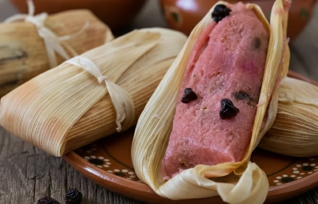 Tamal dulce con pasas